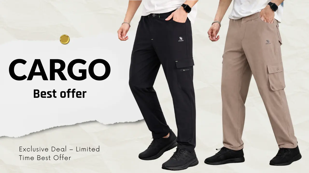 Men’s Premium Cargo Pants – Style Meets Utility Men’s black and beige cargo pants with utility pockets